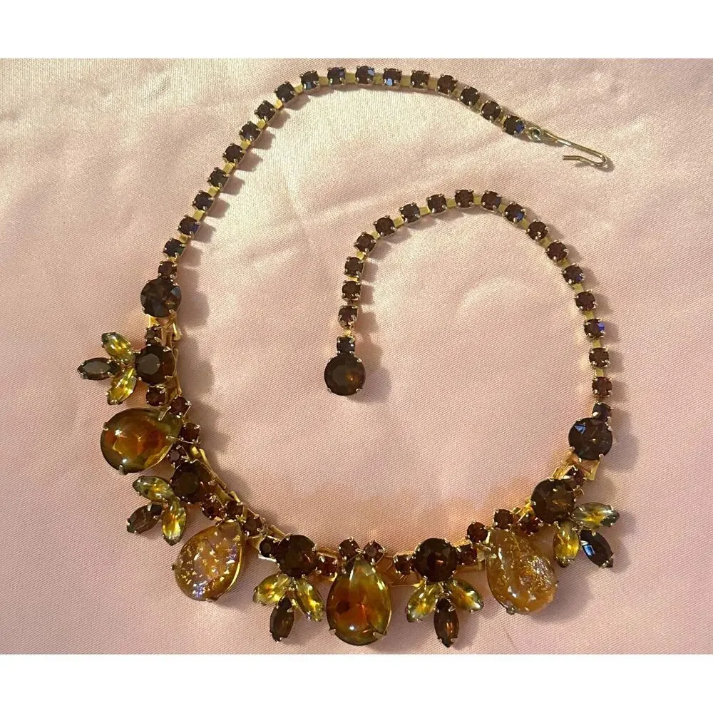 Signed Vintage WEISS Rhinestone Art Glass Dragon’s Breath Choker Statement Neck